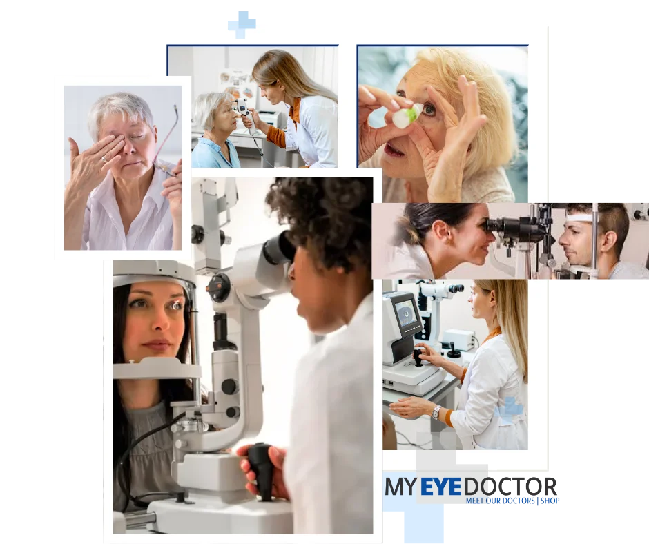 Eye doctor examining a patient's eyes to find the cause of their symptoms